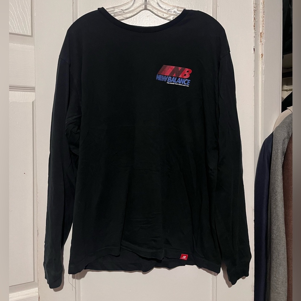 All black long sleeve new balance on the sleeve shirt large for men